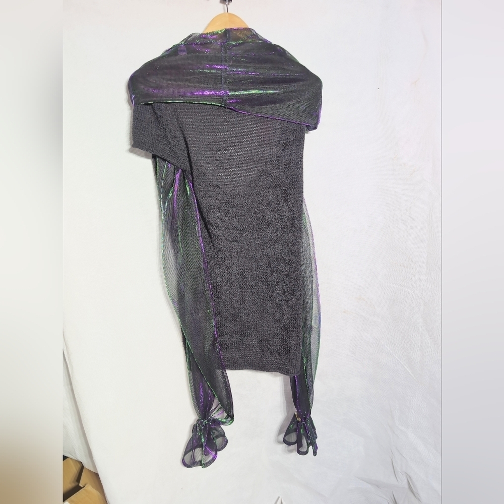 White Stag Sz M Elegant Sheer Harem Sleeve Sweater - Black Green and Purple - Picture 8 of 8